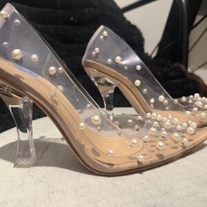 Cult Gaia Pearl-Studded Clear Heels